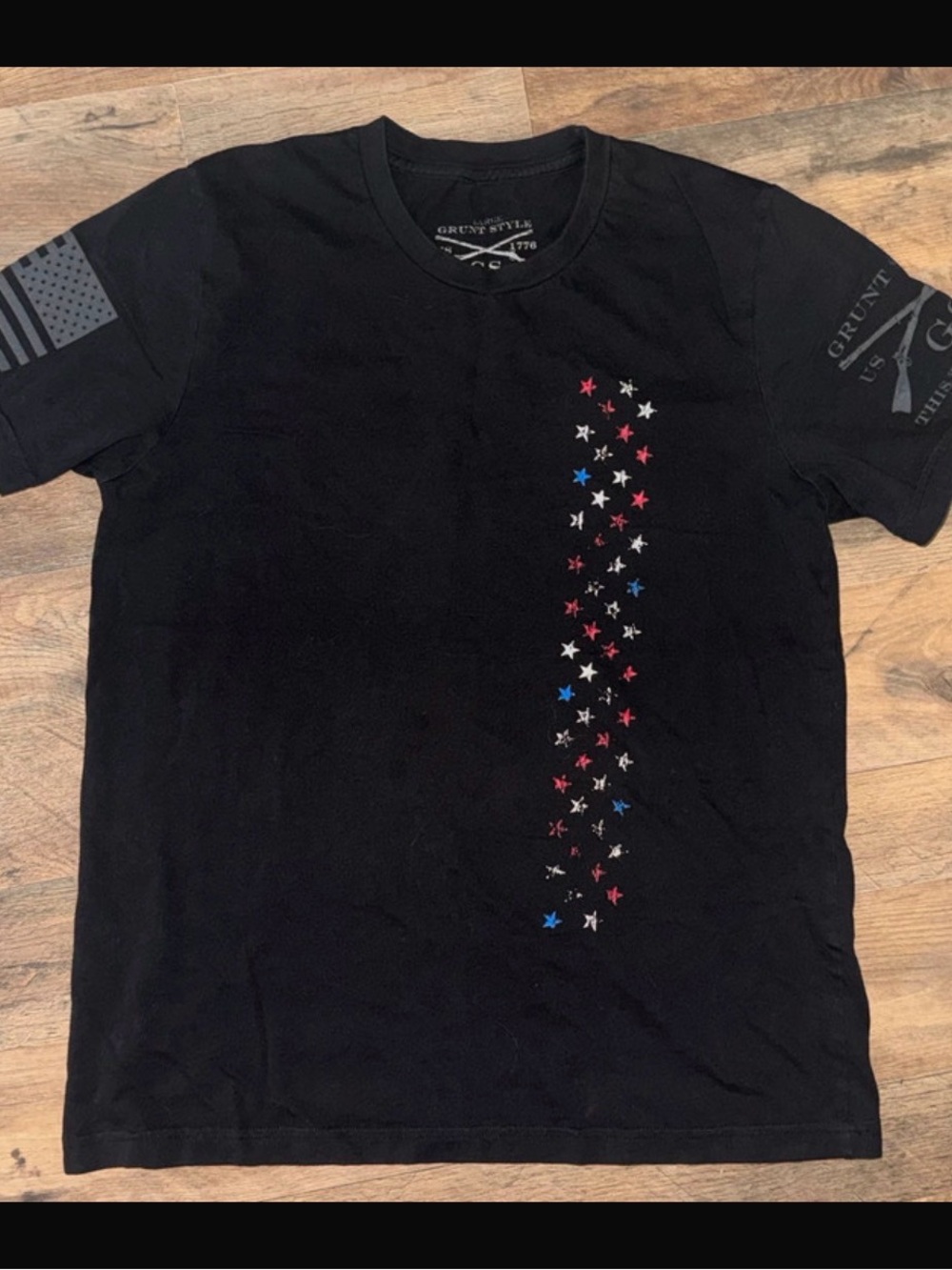 Grunt Style Black Short-Sleeve Tee with Red, White & Blue Stars